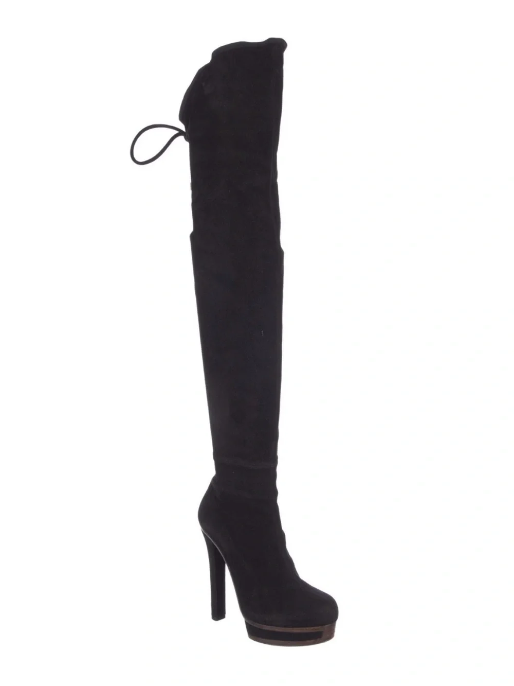 GUCCI Alonya Black Suede OTK Platform Stiletto Boots 38